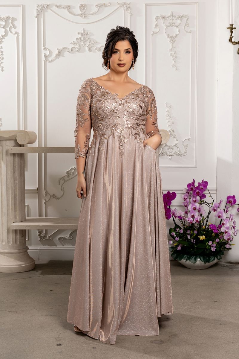 V-Neck Floor-Length Satin Evening Gown A-Line May Queen 2226