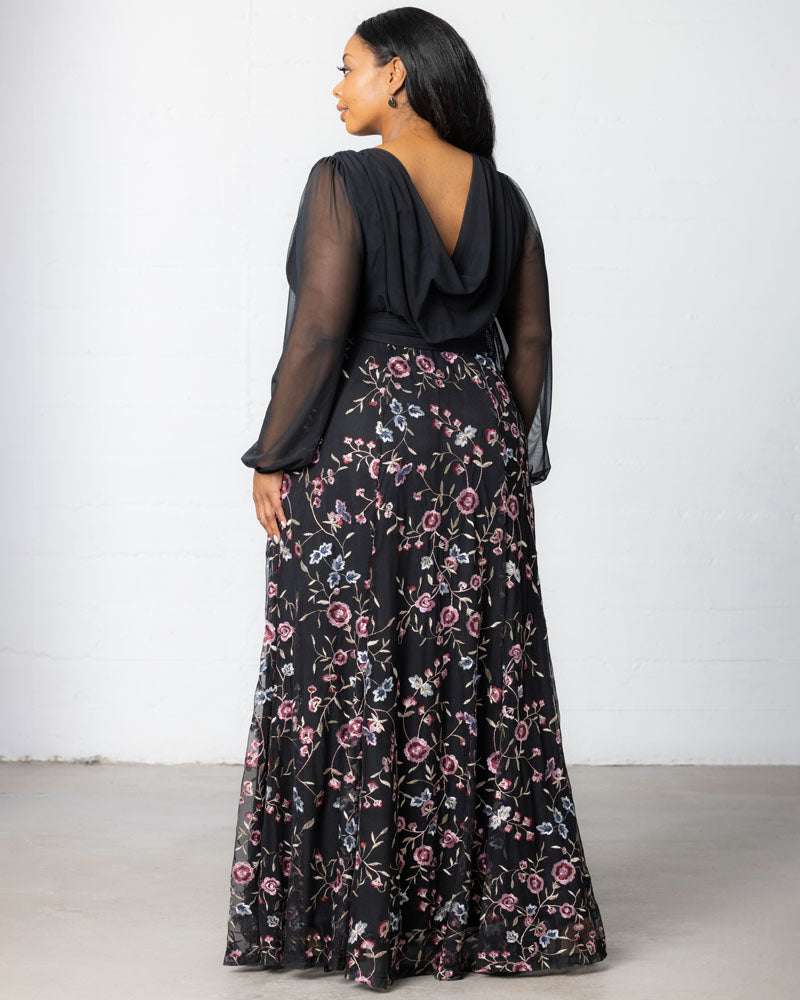 Plus Size Dresses Long Sleeves Floral Long Formal Plus Size Dress Moonlit Garden