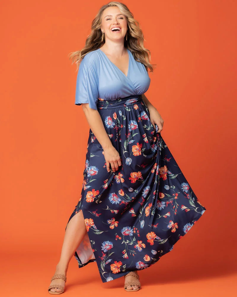 Plus Size Dresses Plus Size Long Floral Formal Dress Kiyonna 11242603 Vibrant Navy Florals