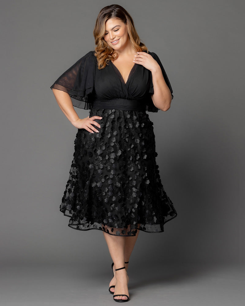 Plus Size Dresses Short Floral Midi Cocktail Plus Size Dress Onyx Blossoms