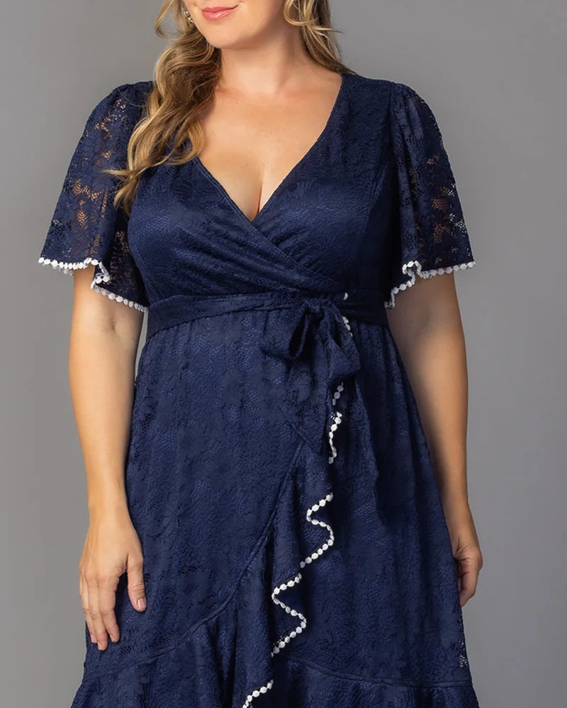 V-Neck Midi Lace Formal A-Line Dress Kiyonna 11250901