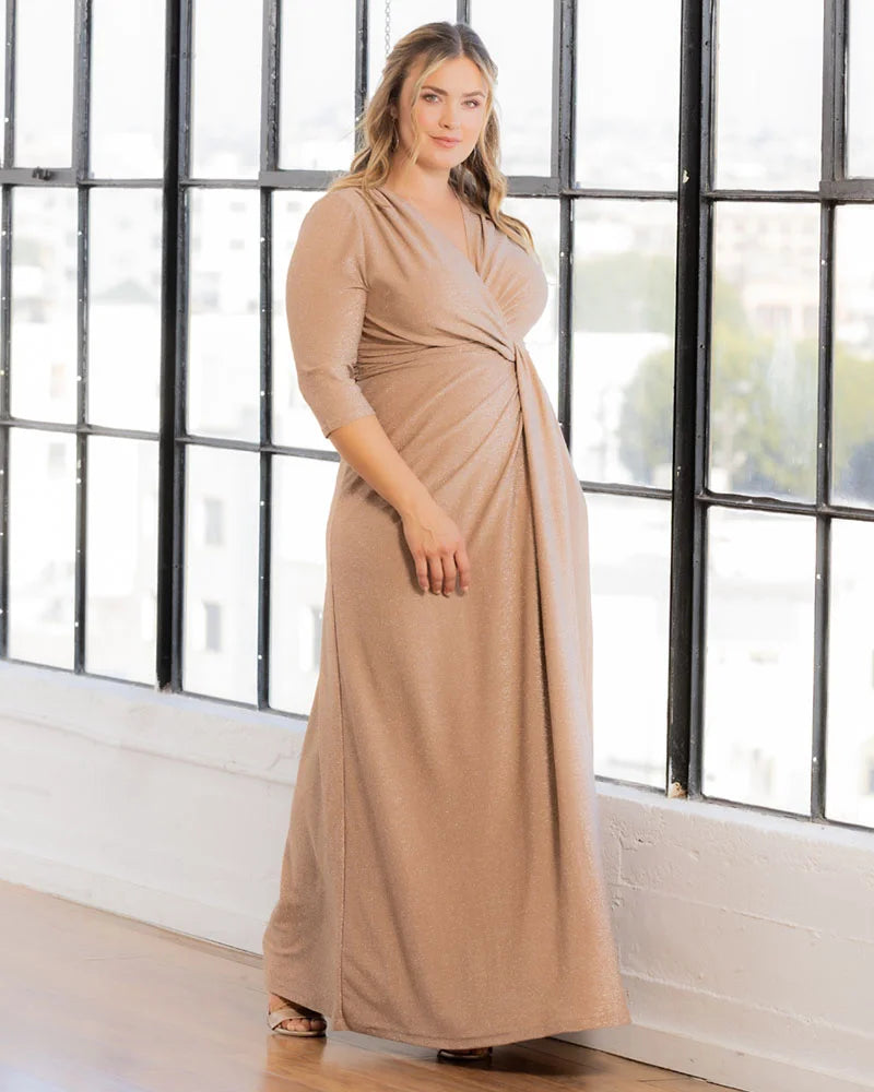 Plus Size Dresses Long Formal Plus Size Glitter Evening Mother of the Bride Dress Kiyona 12182203 Champagne