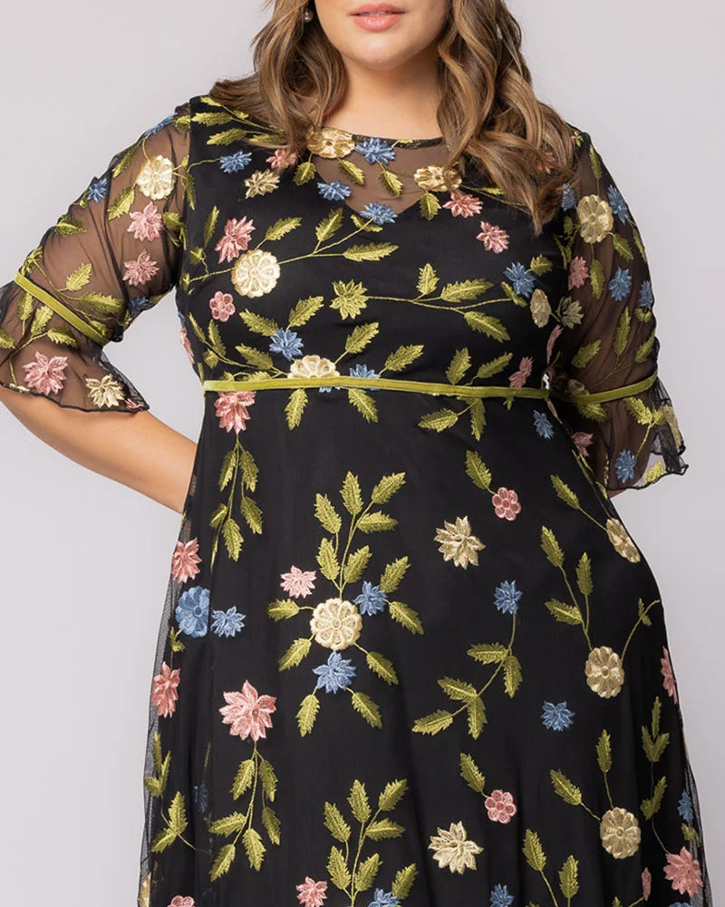 Plus Size Dresses Short Cocktail Floral A line Plus Size Dress Kiyona 12192102 Black Blossom Print