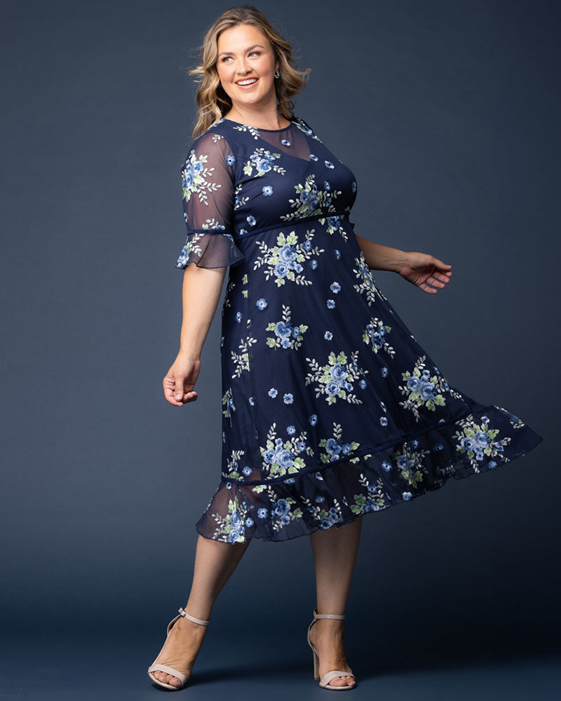 Plus Size Dresses Short Cocktail Floral A line Plus Size Dress Kiyona 12192102 Glistening Blue Blooms