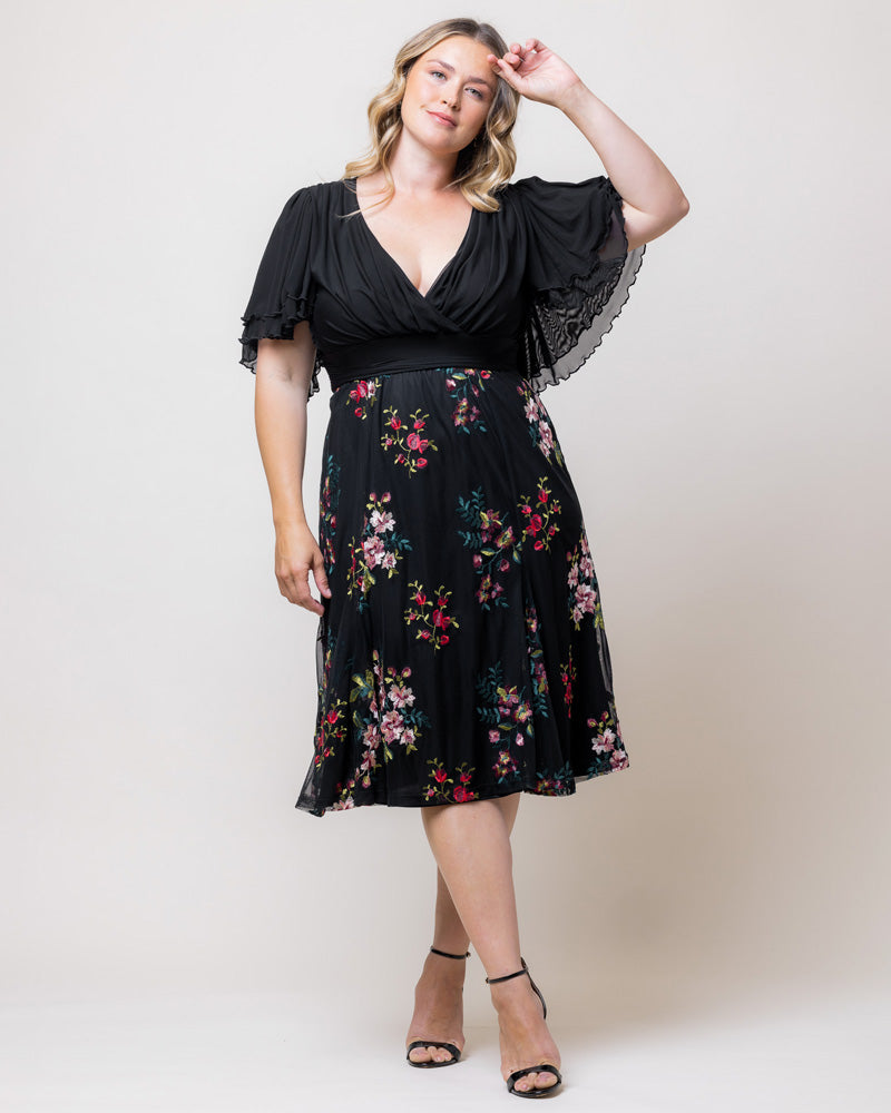 Plus Size Dresses Short Floral Midi Evening Cocktail Plus Size Dress Kiyona 12232102 Onyx Blooms