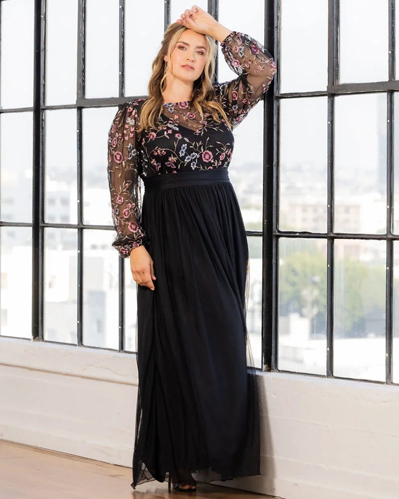 Plus Size Dresses Long Formal Floral Mother of the Bride Plus Size Dress Floral Flare