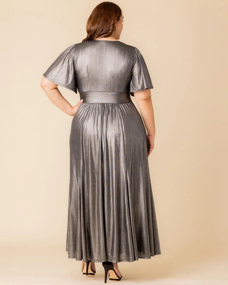 Plus Size Dresses Metallic Long Formal Mother of the Bride Evening Plus Size Dress Kiyonna 12252507 Pewter