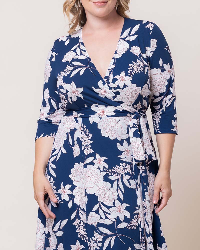 Plus Size Dresses Short Fitted Print Midi Cocktail Dress Navy Lily Peony Print