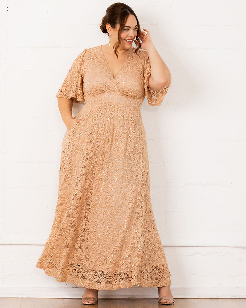 Plus Size Dresses Sequin Lace Long Formal Plus Size Dress Kiyona 13242507 Champagne