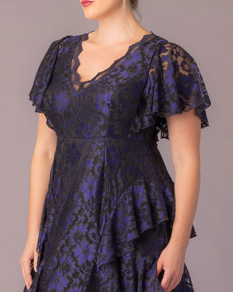 Plus Size Dresses Short Lace Tea Length Cocktail Dress Violet Noir Lace