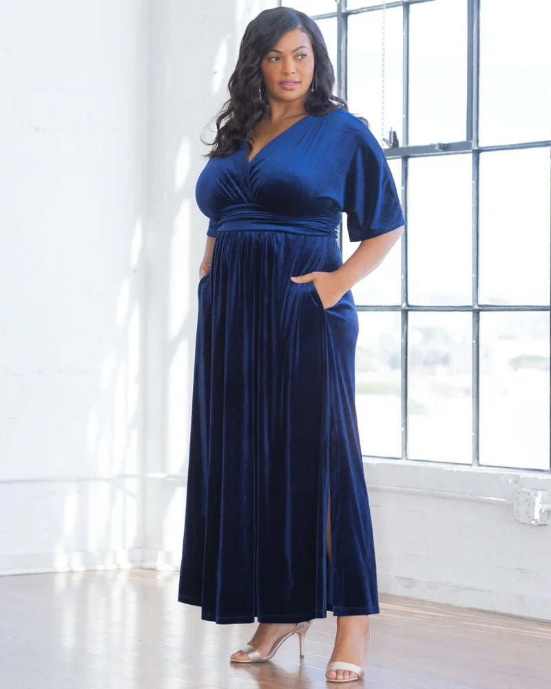 Plus Size Dresses Long Formal Velvet Evening Plus Size Dress Navy