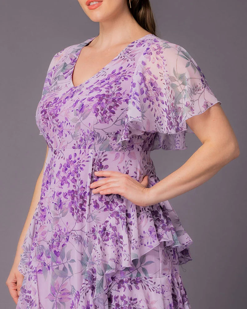 V-Neck Floor-Length Chiffon Evening A-Line Kiyonna 17191301