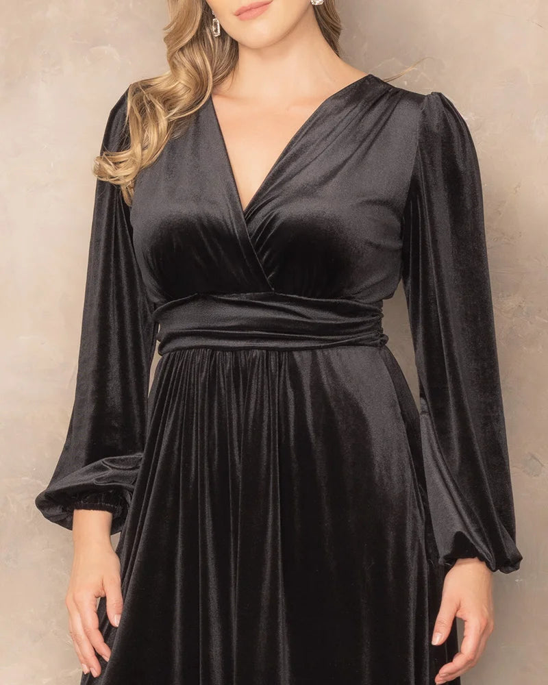 Plus Size Dresses Long Formal Velvet Mother of the Bride Plus Size Dress Onyx