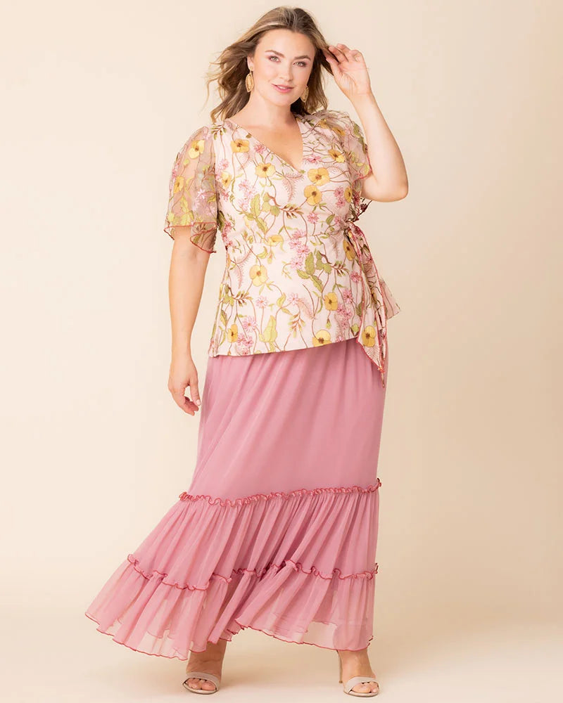 Top Formal Print Evening Fitted Top Kiyonna 22252104 Dawn Garden