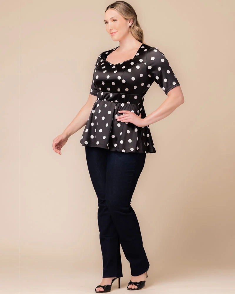 Top Formal Plus Size Floral Top Kiyonna 23132401 Black Polka Dot