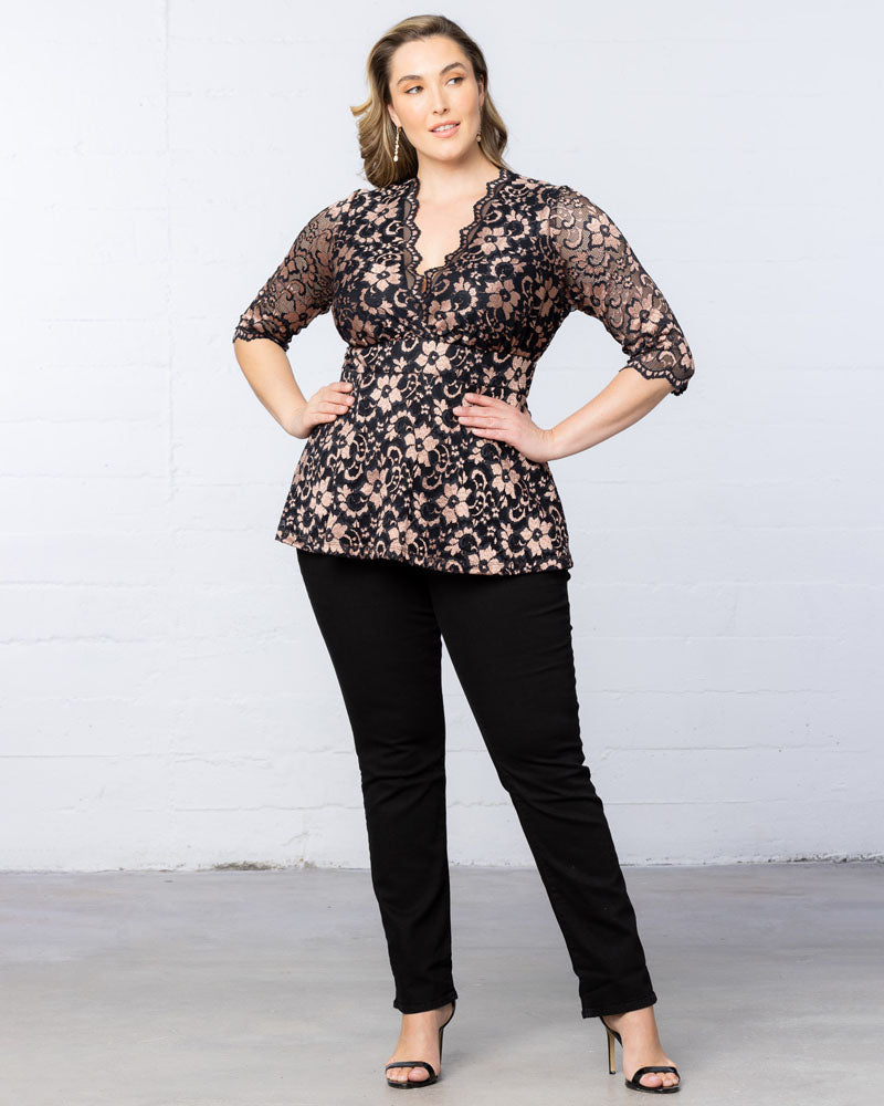 Top Formal Evening Lace Top Kiyona 23230906 Rose Gold Lace