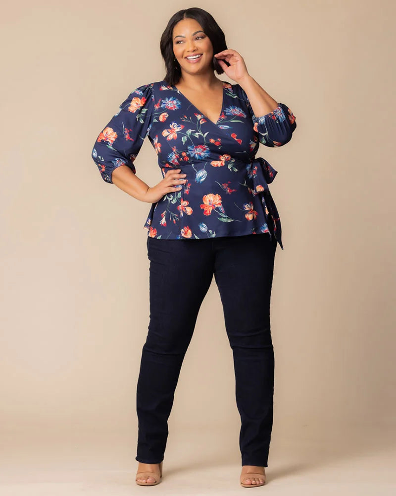 Top Formal Evening Top Kiyonna 23241302 Vibrant Navy Florals