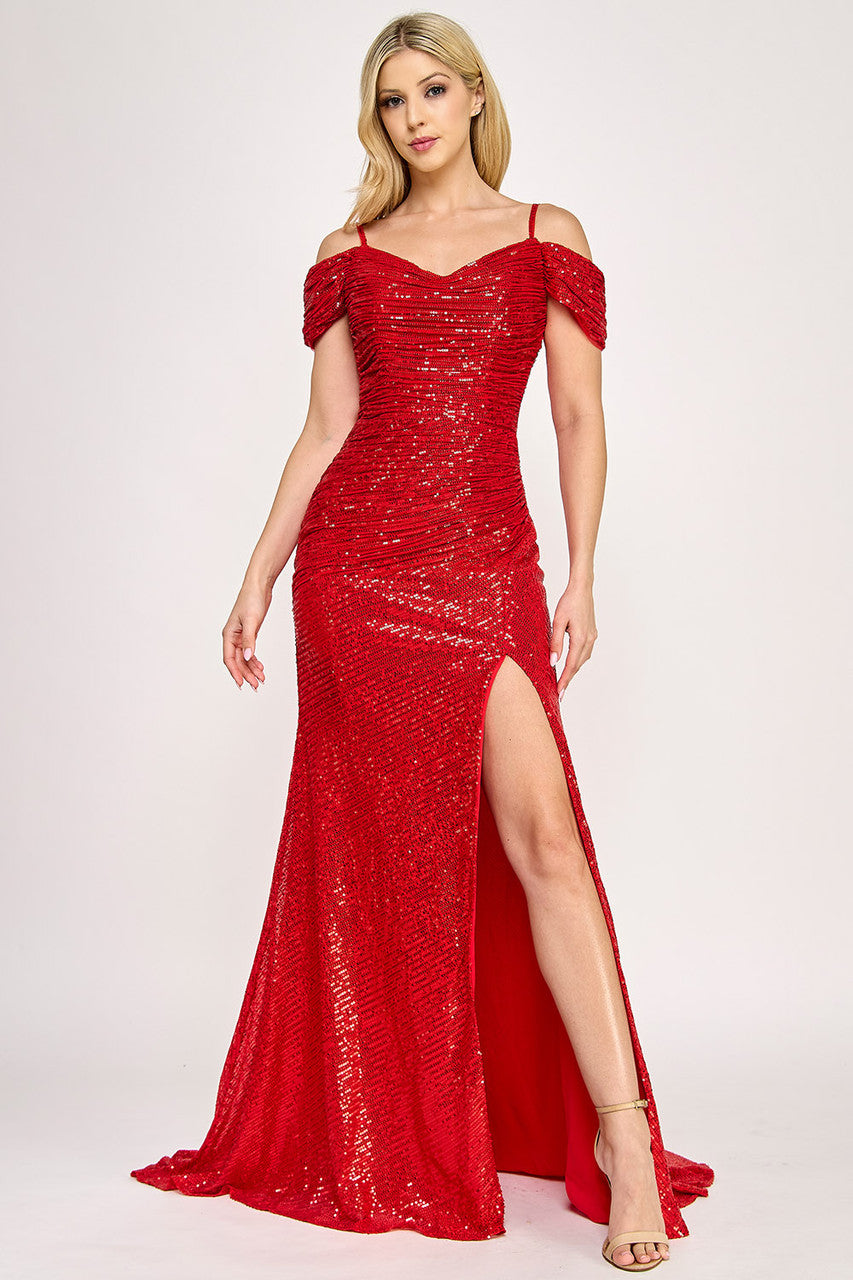 Prom Dresses Long Fitted Formal Prom Evening Sequin Dress Lenovia 8365 Red