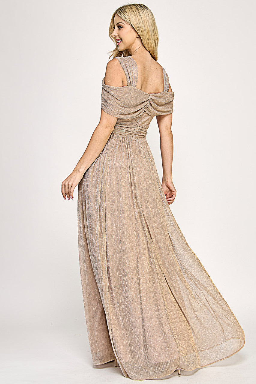 Formal Dresses Long Evening Formal Pleated Dress Lenovia 5327 Champagne
