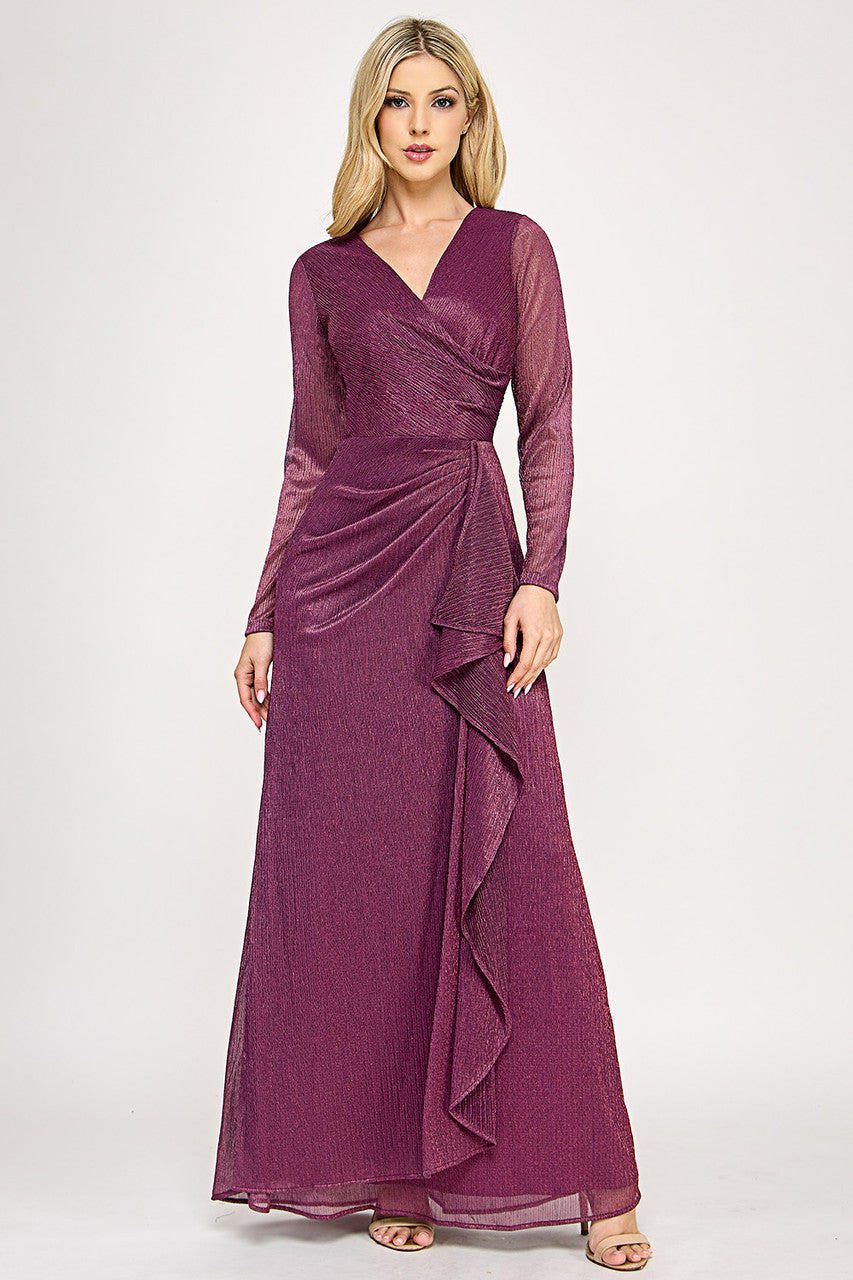 Mother of the Bride Dresses Mother of the Bride Long Sleeve Long Formal Ruffle Dress Lenovia 5324 Mauve