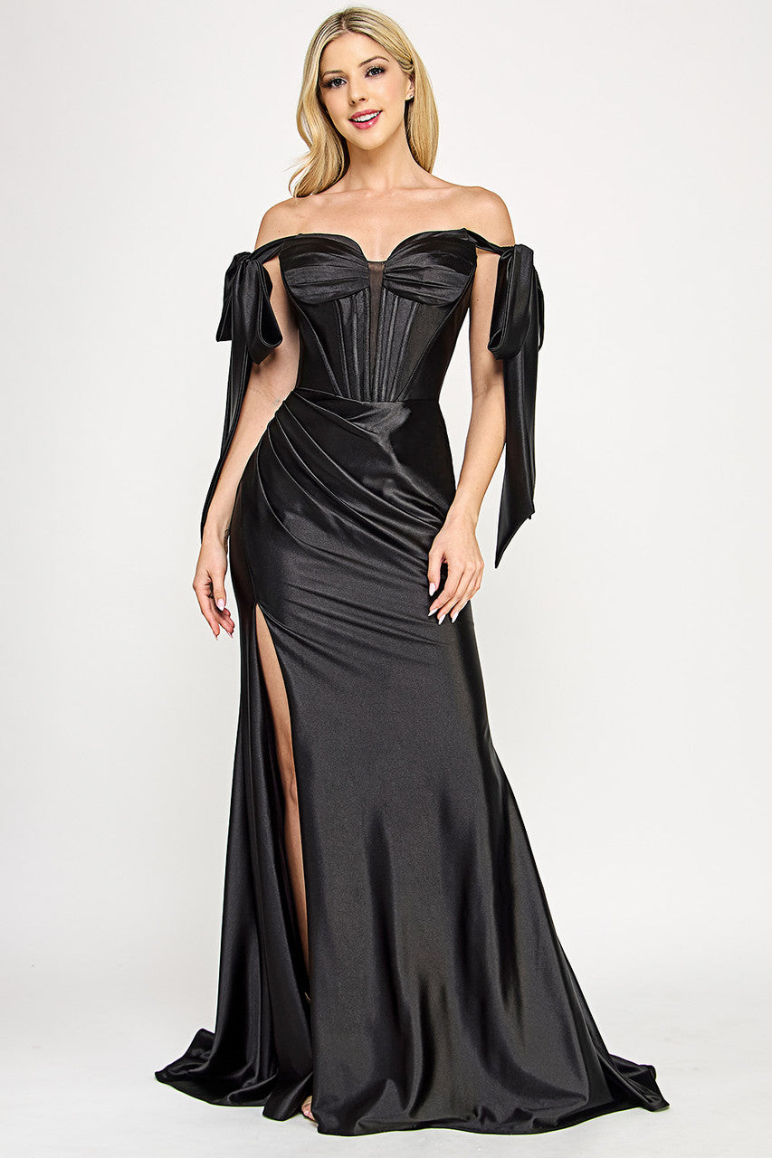 Prom Dresses Formal Pleated Evening Long Prom Corset Dress Lenovia 8401 Black