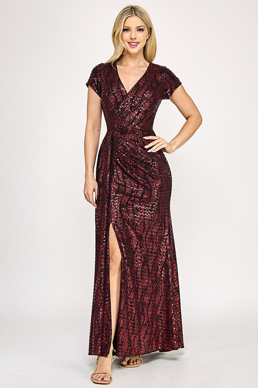 Mother of the Bride Dresses Mother of the Bride Slit Long Formal Dress Lenovia 5331 Burgundy