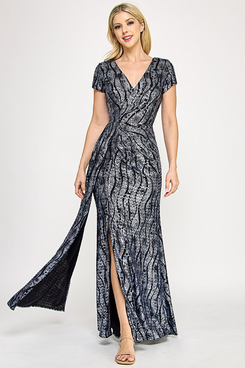 Mother of the Bride Dresses Mother of the Bride Slit Long Formal Dress Lenovia 5331 Navy Blue