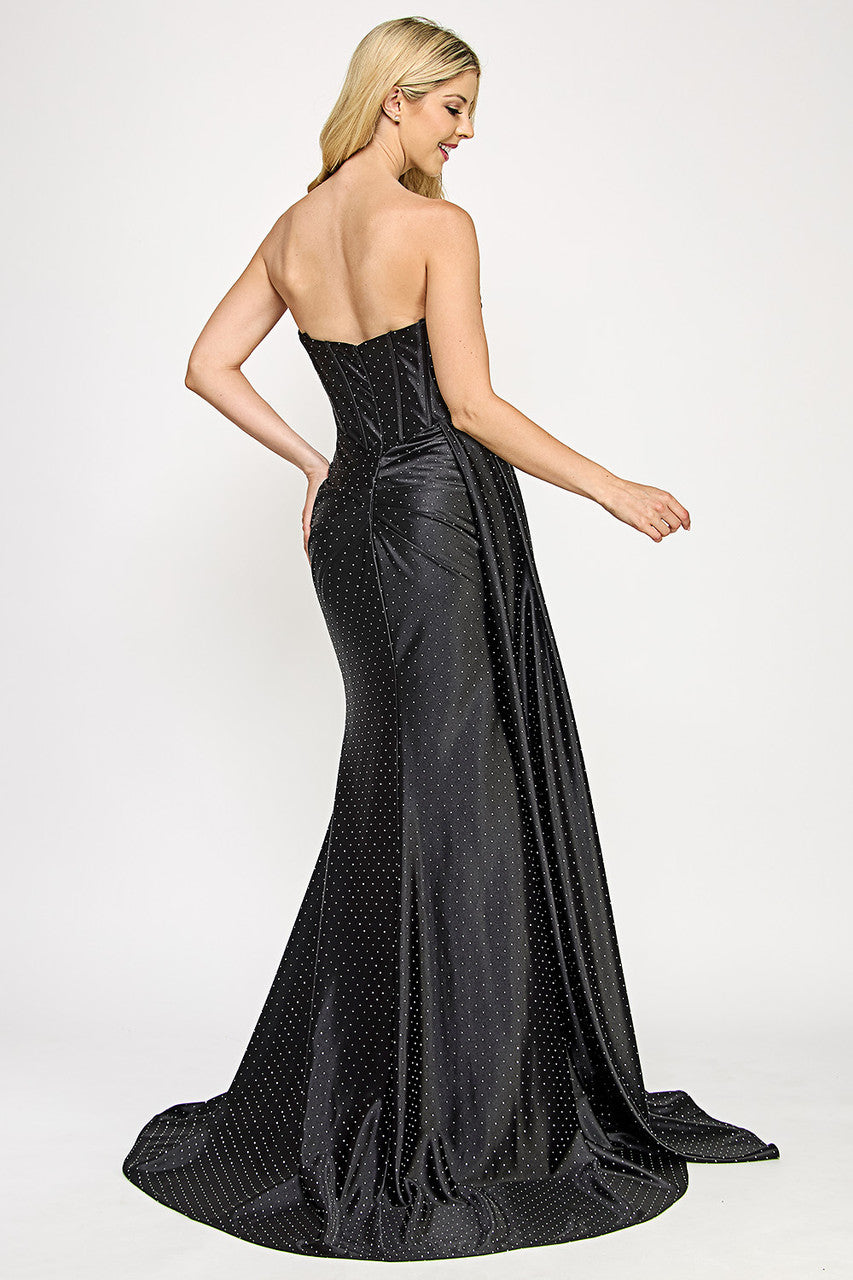 Prom Dresses Corset Beaded Long Formal Pleated Prom Dress Lenovia 8402 Black