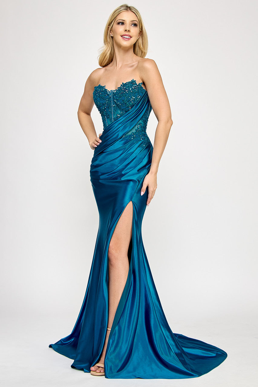 Prom Dresses Long Formal Beaded Corset Prom Dress Lenovia 8396 Aqua