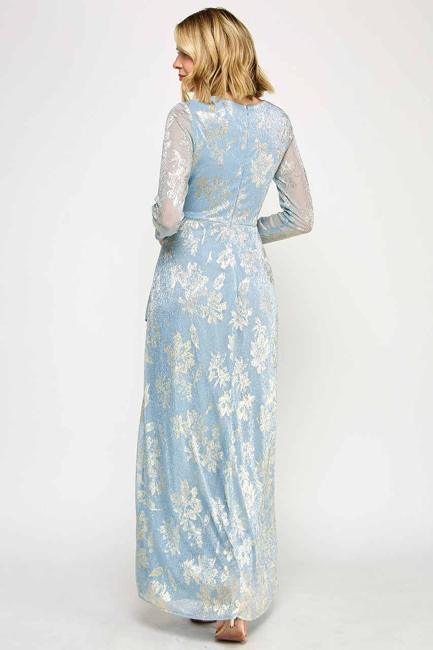 Mother of the Bride Dresses Mother of the Bride Long Sleeve Long Formal Floral Dress Lenovia 5333 Powder Blue