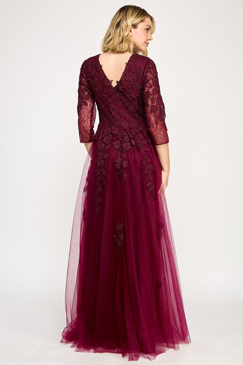 Mother of the Bride Dresses Long Formal Mother of the Bride Lace Applique Dress Lenovia 8370 Eggplant