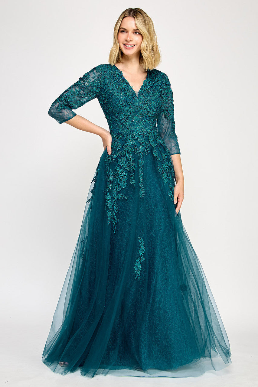 Mother of the Bride Dresses Long Formal Mother of the Bride Lace Applique Dress Lenovia 8370 Teal