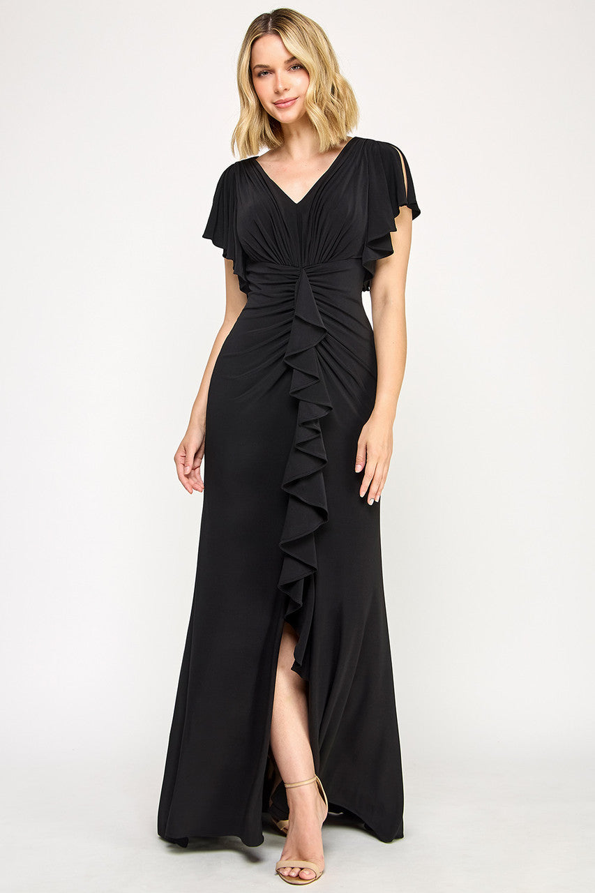 Mother of the Bride Dresses Formal Long Ruffle Mother of the Bride Dress Lenovia 8376 Black