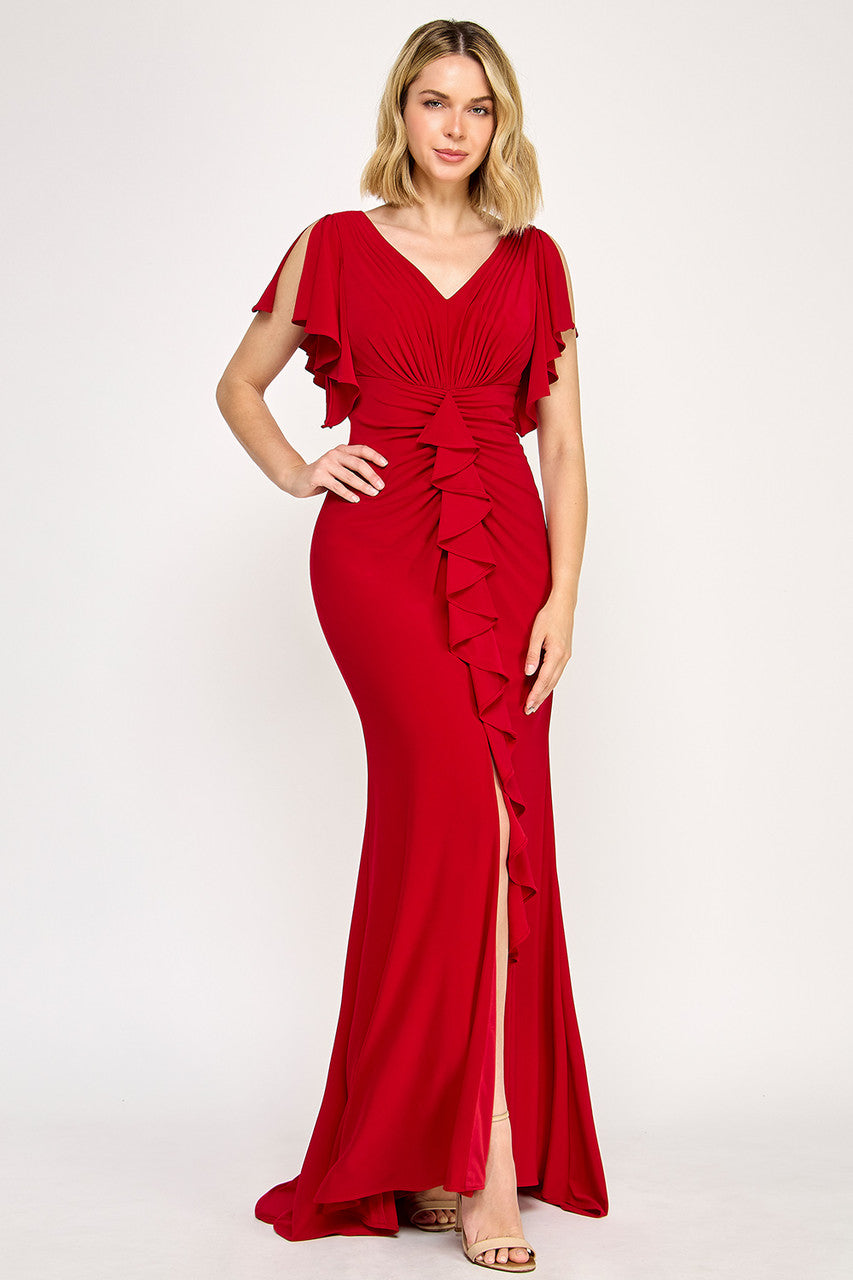 Mother of the Bride Dresses Formal Long Ruffle Mother of the Bride Dress Lenovia 8376 Red