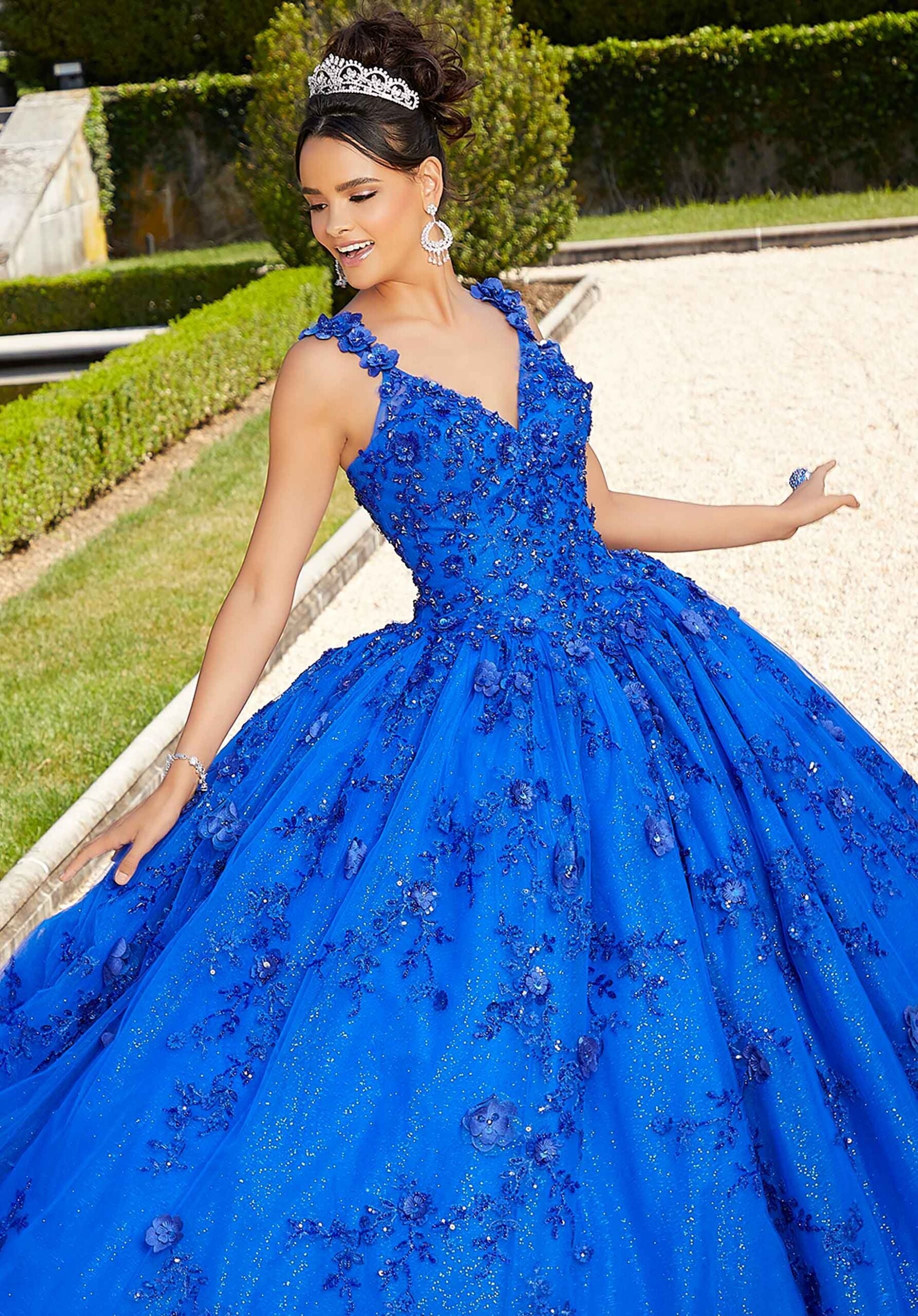 V-Neck Floor-Length Tulle Quinceañera Ball Gown MGNY Madeline Gardner New York 60133