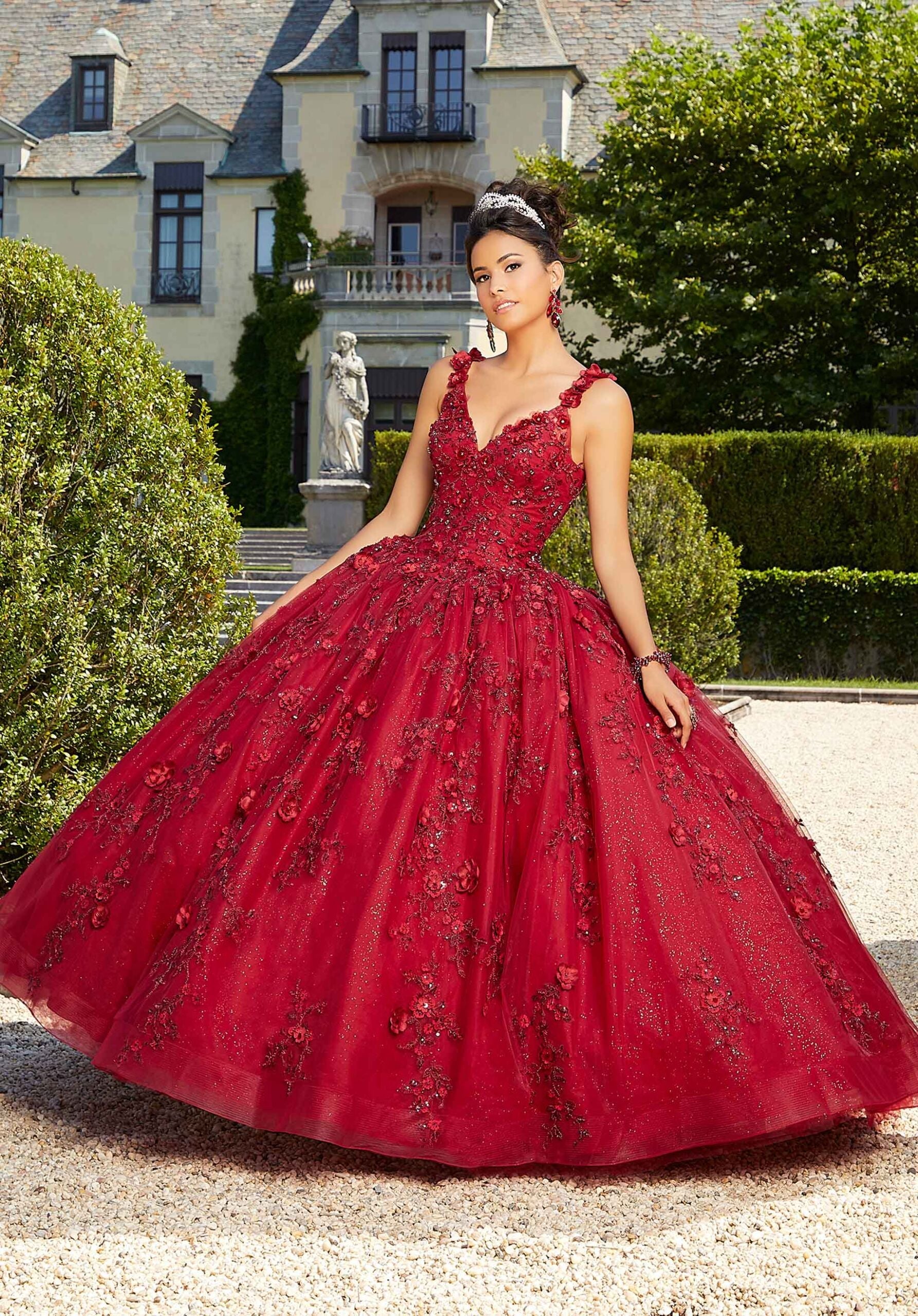 V-Neck Floor-Length Tulle Quinceañera Ball Gown MGNY Madeline Gardner New York 60133