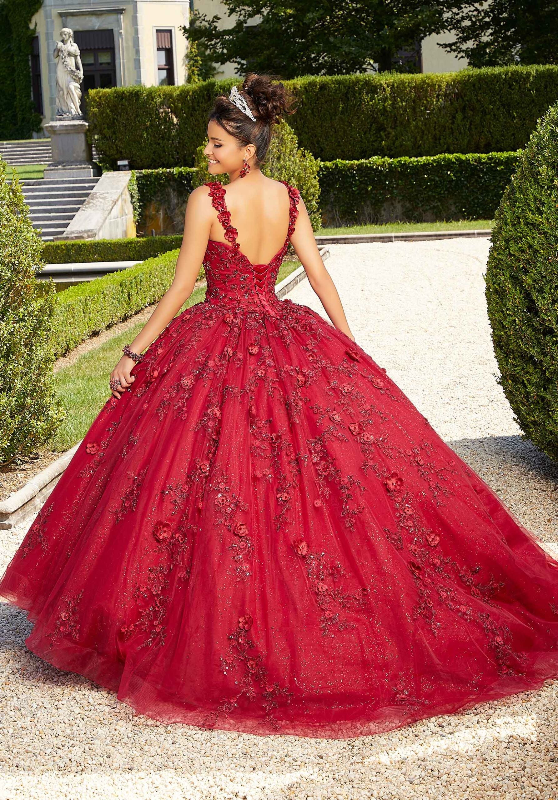 V-Neck Floor-Length Tulle Quinceañera Ball Gown MGNY Madeline Gardner New York 60133