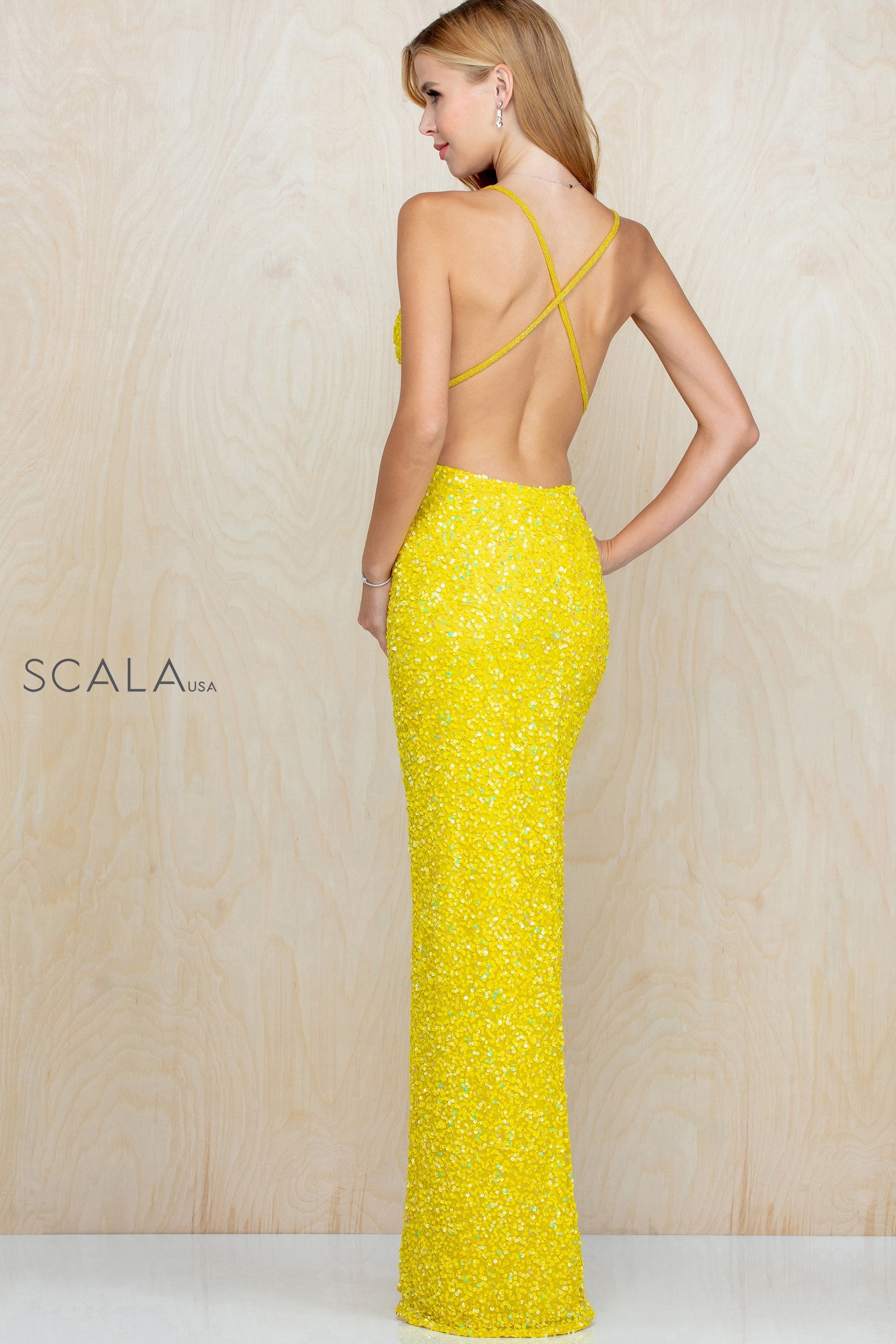 Prom Dresses Fitted Long Formal Sequin Prom Slit Dress Sunflower