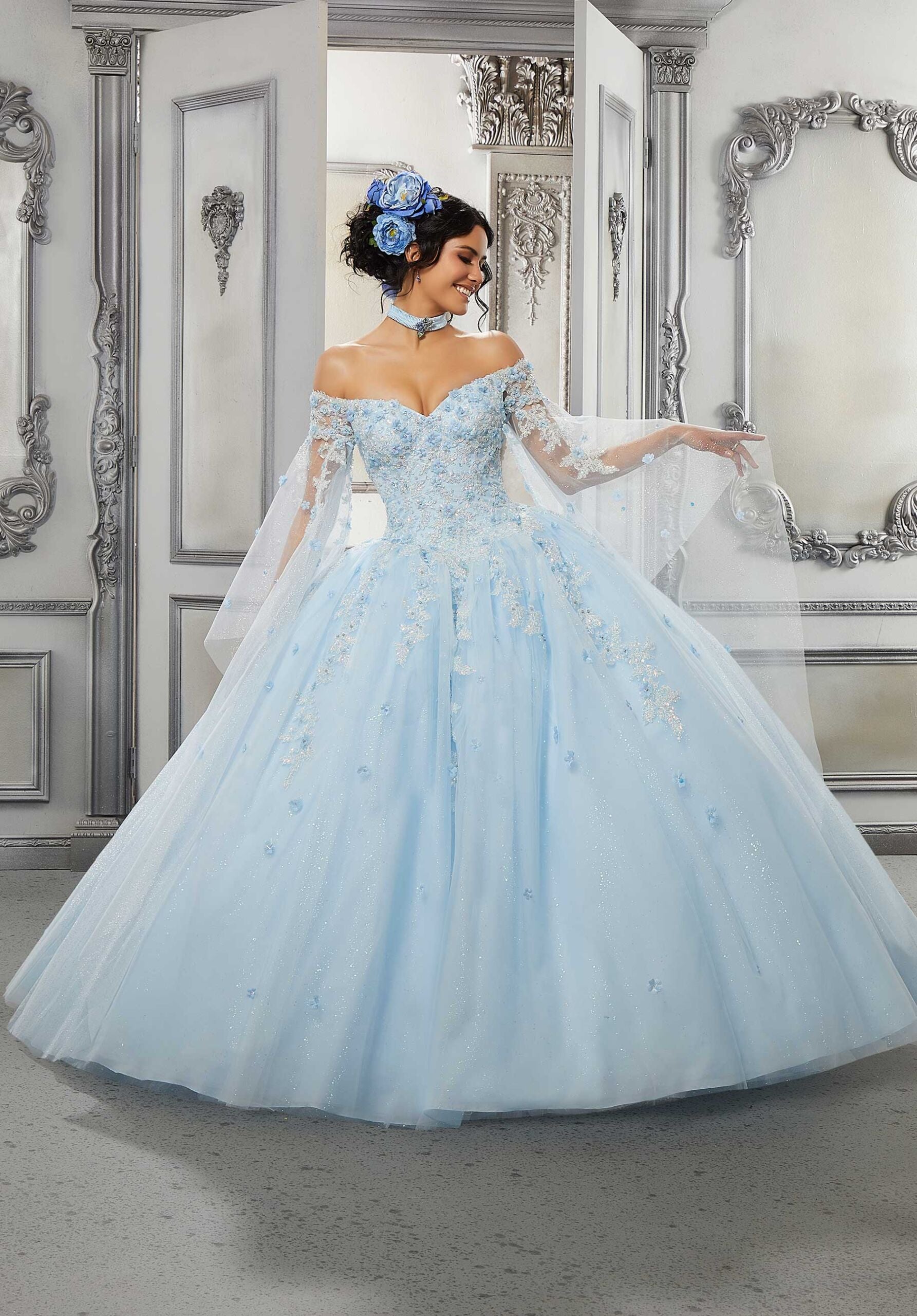 Off-the-Shoulder Floor-Length Tulle Formal Ball Gown MGNY Madeline Gardner New York 60143