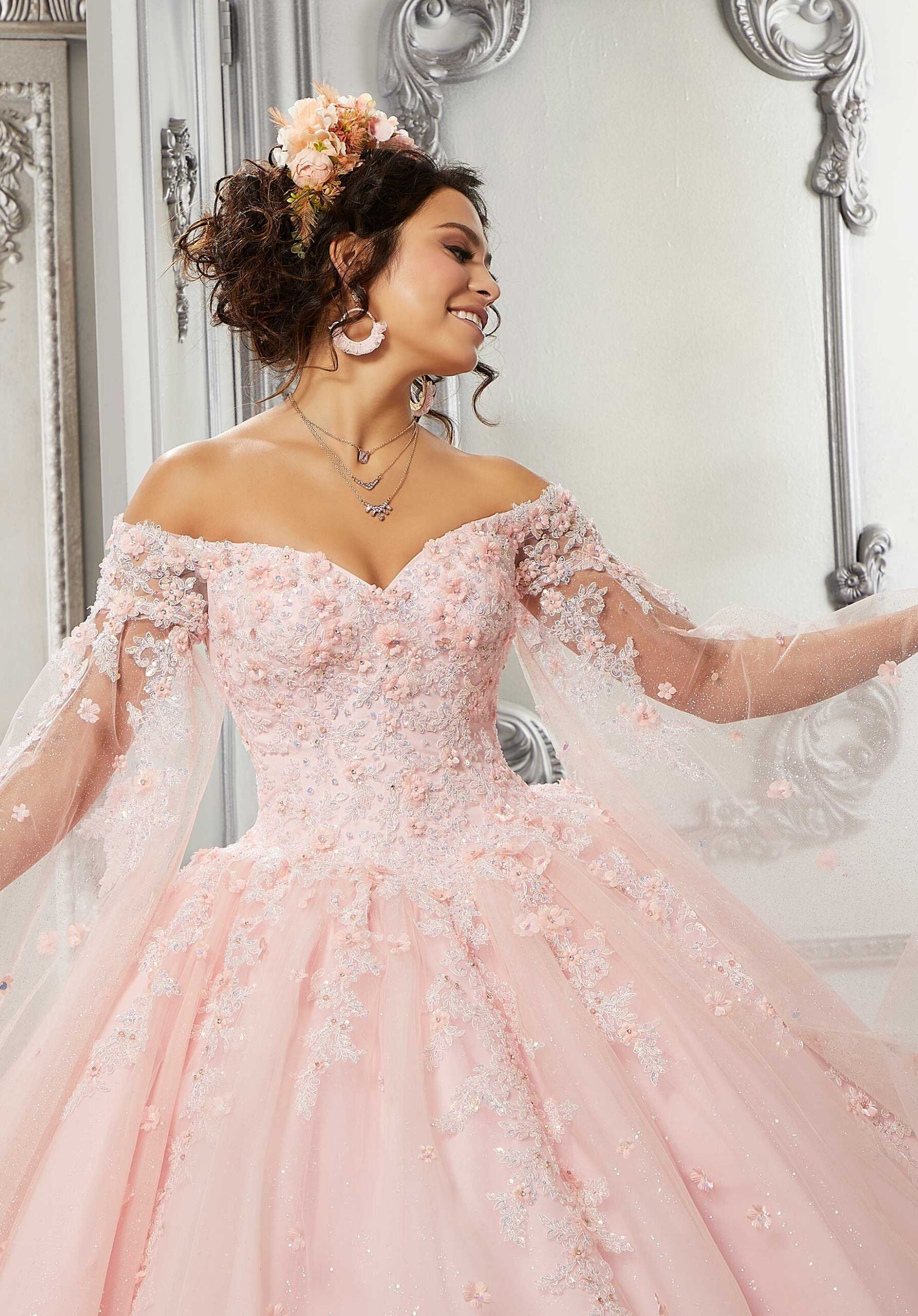 Off-the-Shoulder Floor-Length Tulle Formal Ball Gown MGNY Madeline Gardner New York 60143