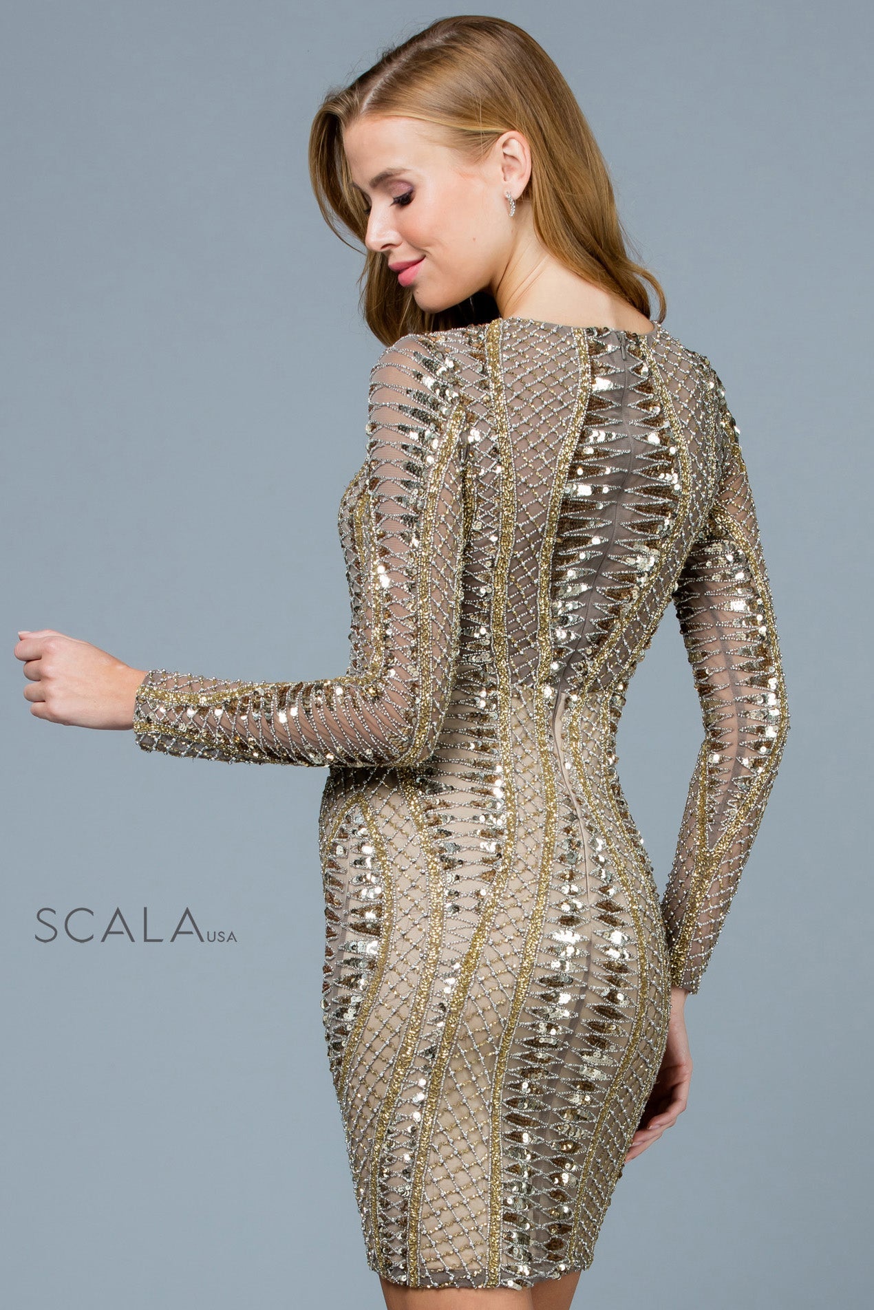 Cocktail Dresses Short Fitted Sequin Cocktail Dress Lead/Silver