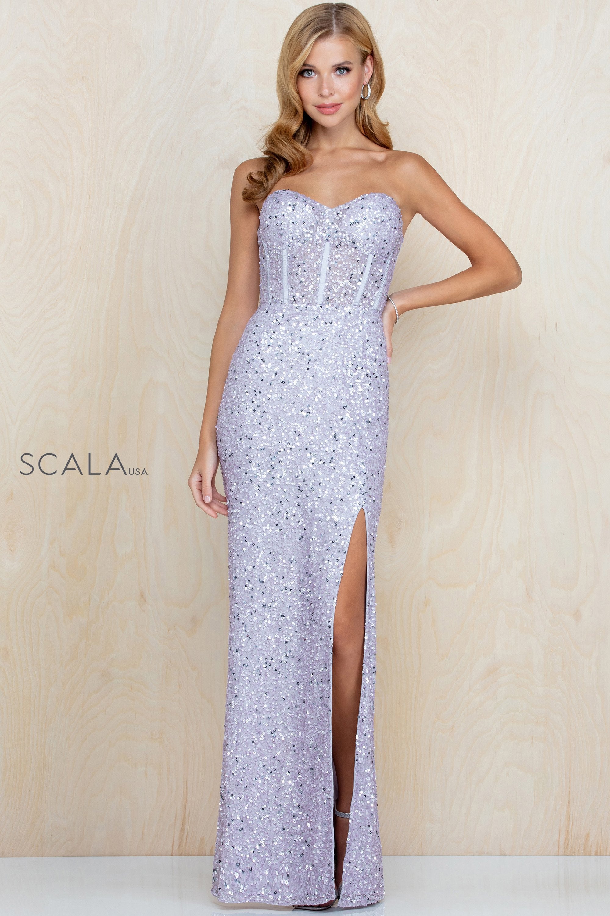 Prom Dresses Long Formal Slit Glitter Prom Dress Lavender Silver