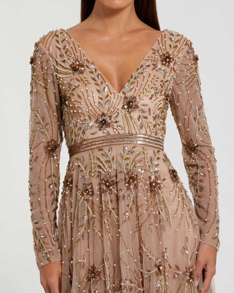 Formal Dresses Long Sleeve Formal A Line Evening Dress Antique Rose