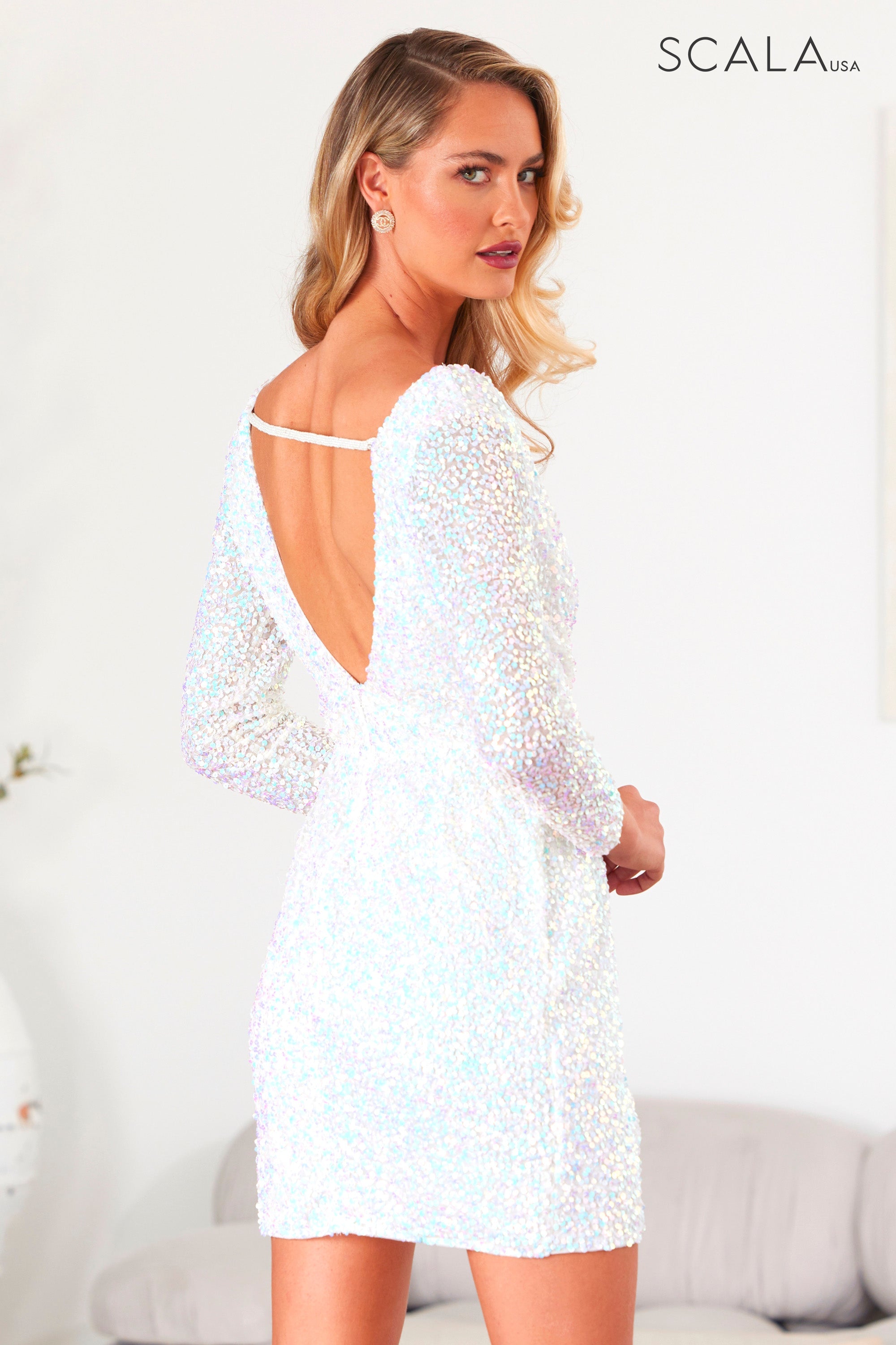 Cocktail Dresses Fitted Homecoming Sequin Short Cocktail Dress Ivory
