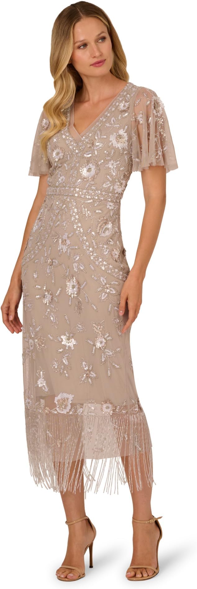V-Neck Midi Sequin Occasion Fit & Flare Adrianna Papell AP1E212716