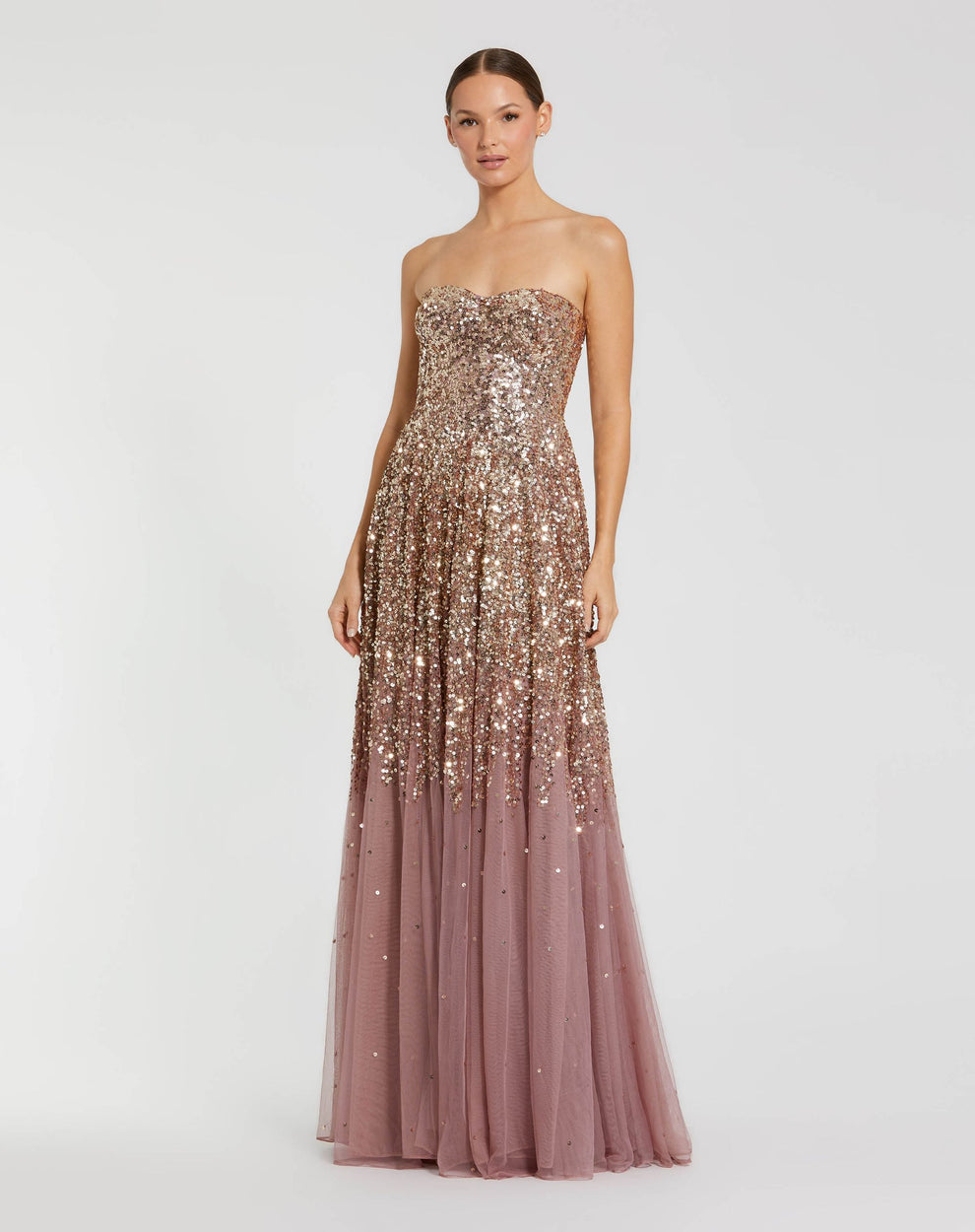 Strapless Curved Neck Floor-Length Sequin Formal A-Line Mac Duggal 6144