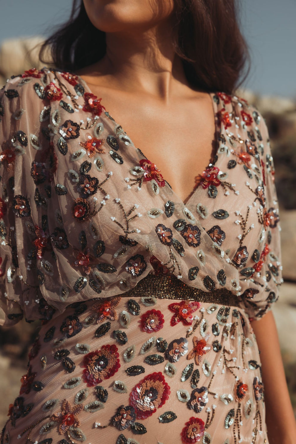 Mother of the Bride Dresses Floral Long Formal Mother of the Bride Sequin Dress Antique Rose