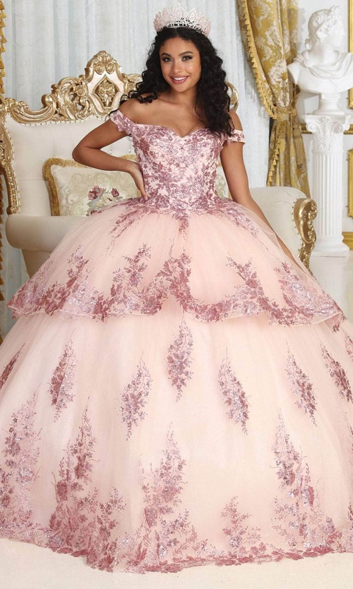 Off-the-Shoulder Floor-Length with Train Tulle Quinceañera Ball Gown May Queen LK224