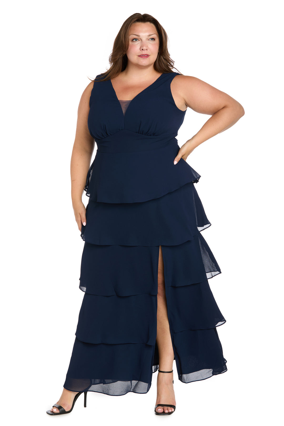 V-Neck Floor-Length Chiffon Formal A-Line Dress R&M Richards 6166W