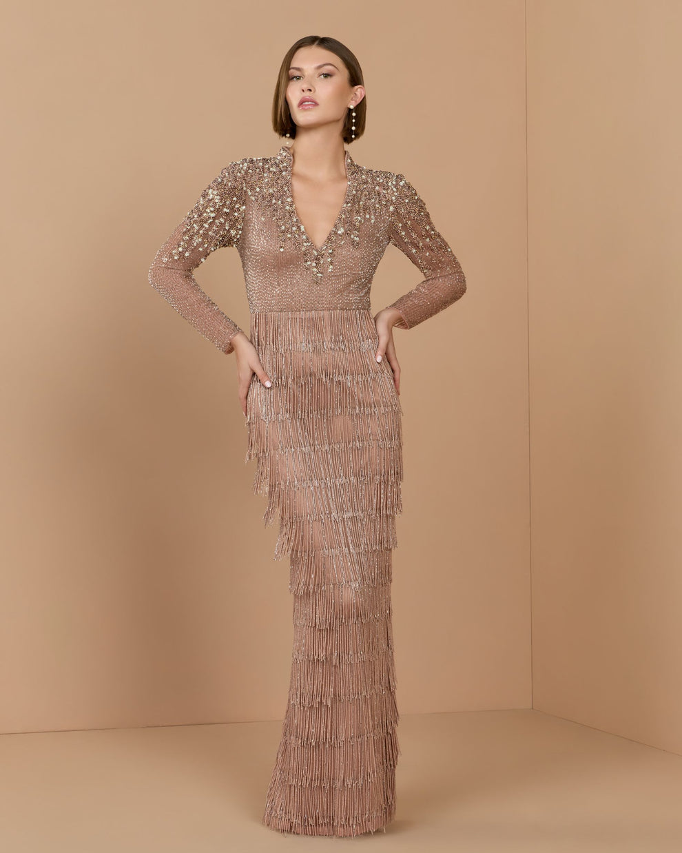 V-Neck Floor-Length Sequin Formal Mermaid Mac Duggal 6188